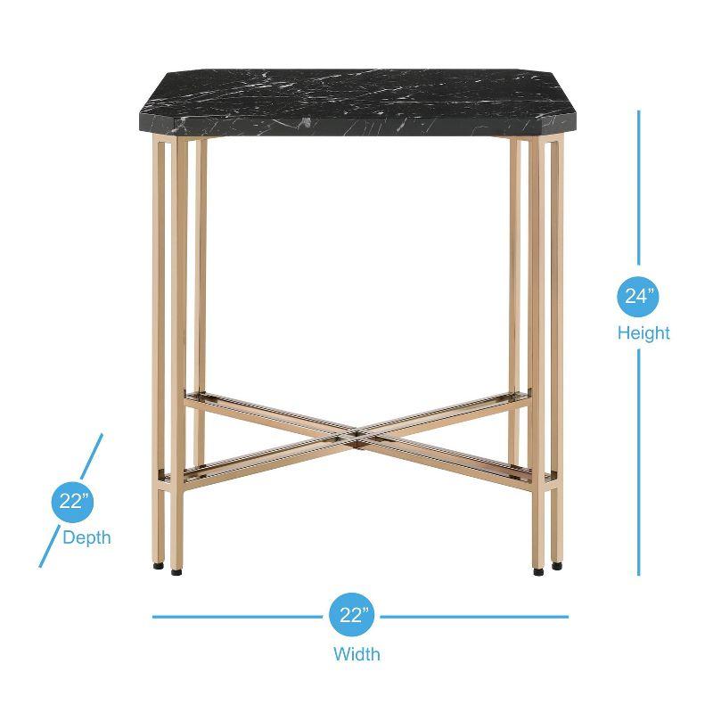 Daxton Faux Marble Square End Table Black/Gold - Steve Silver Co.: Glam Style, Iron Base, 24" Height