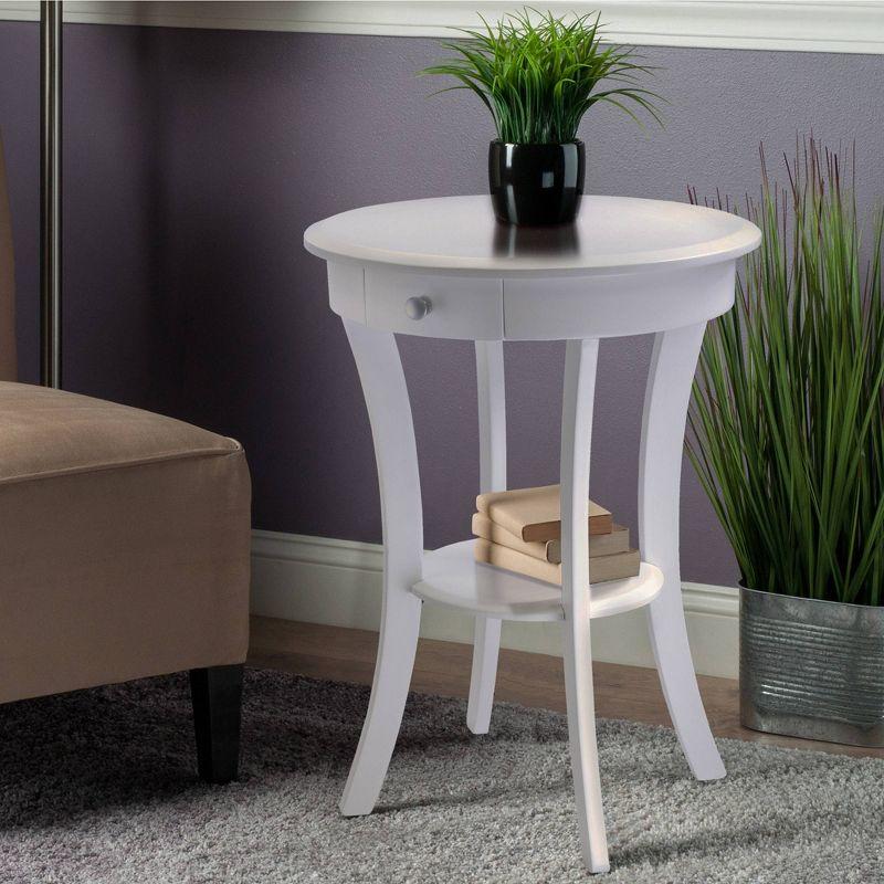 Elegant Sasha 20" White Wood Round Table with Storage