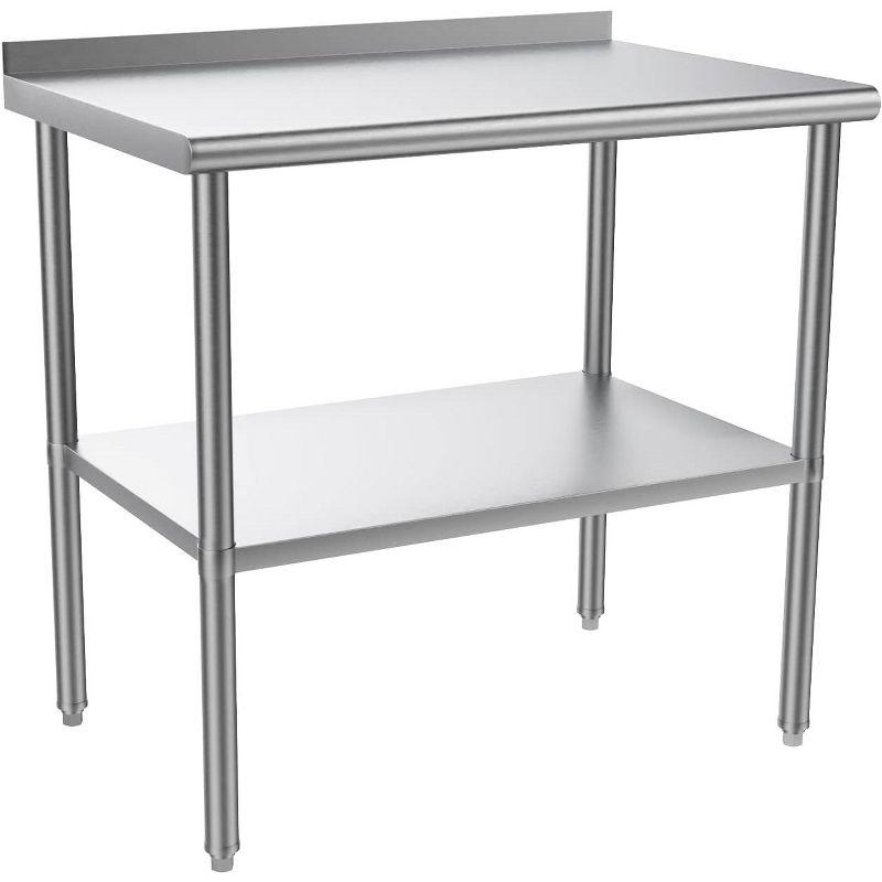 ROVSUN 36'' x 24'' Stainless Steel Table with Backsplash, Pre Work Table Metal Table for Kitchen Restaurant Home