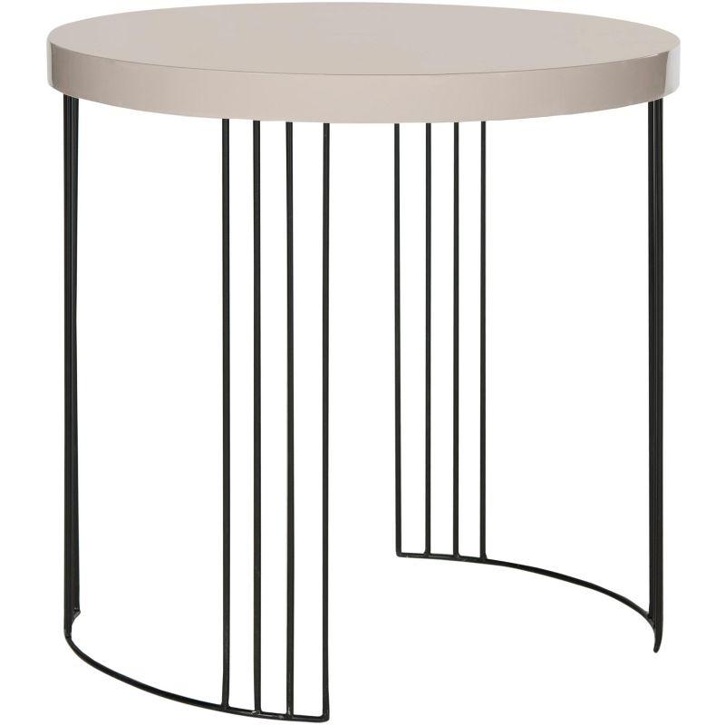 22" Beige and Black Round Wood Metal Side Table