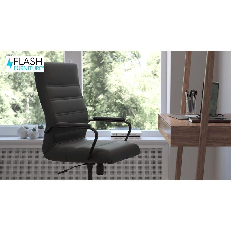 Flash Furniture Whitney High Back Executive Swivel Office Chair with Black Frame, Arms, and Transparent Roller Wheels