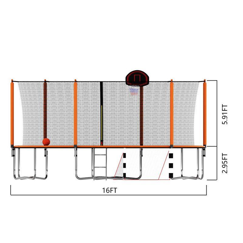 16FT Orange Round Trampoline with Enclosure and Basketball Hoop