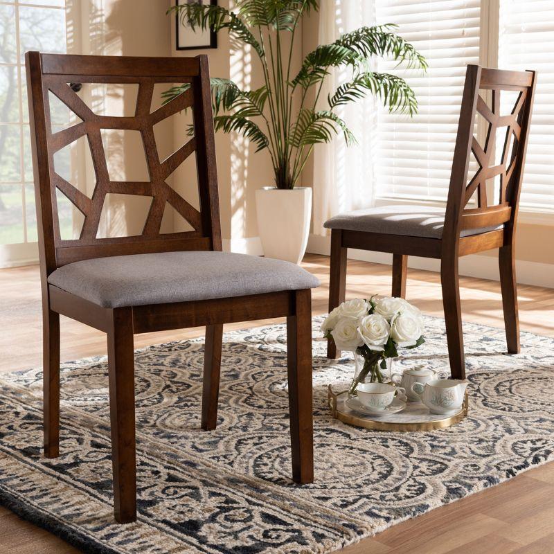 Set of 2 Gray Upholstered Walnut Wood Dining Chairs