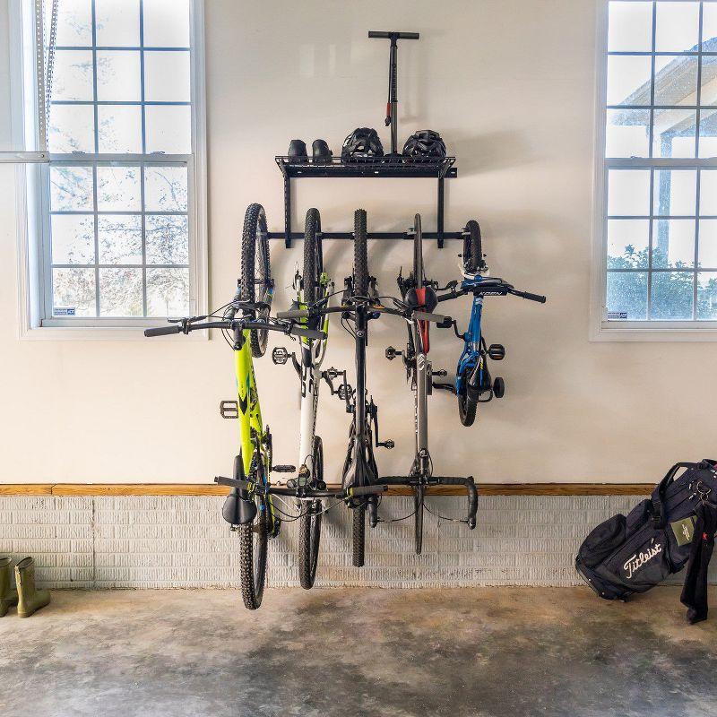 Black Adjustable Steel Wall Bike Rack with Storage Shelf