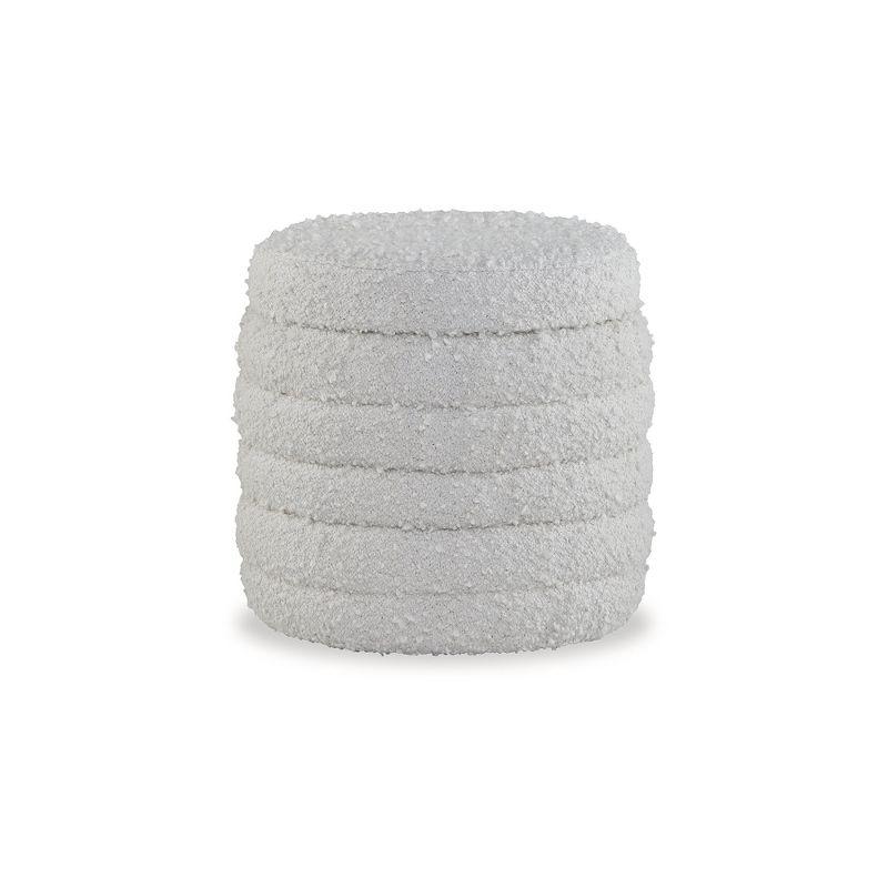 Ivory White Round Storage Ottoman with Textured Fabric