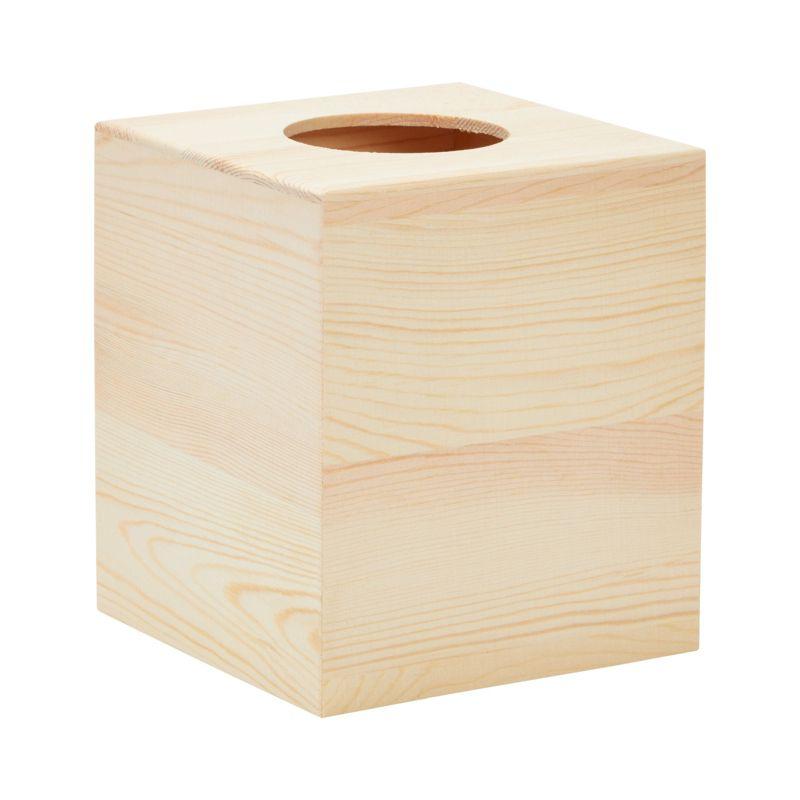 Juvale Unfinished Wood Tissue Box Cover for DIY Crafts, Square Wooden Holder with Slide Out Bottom for Home Decor, 5 x 5.8 In