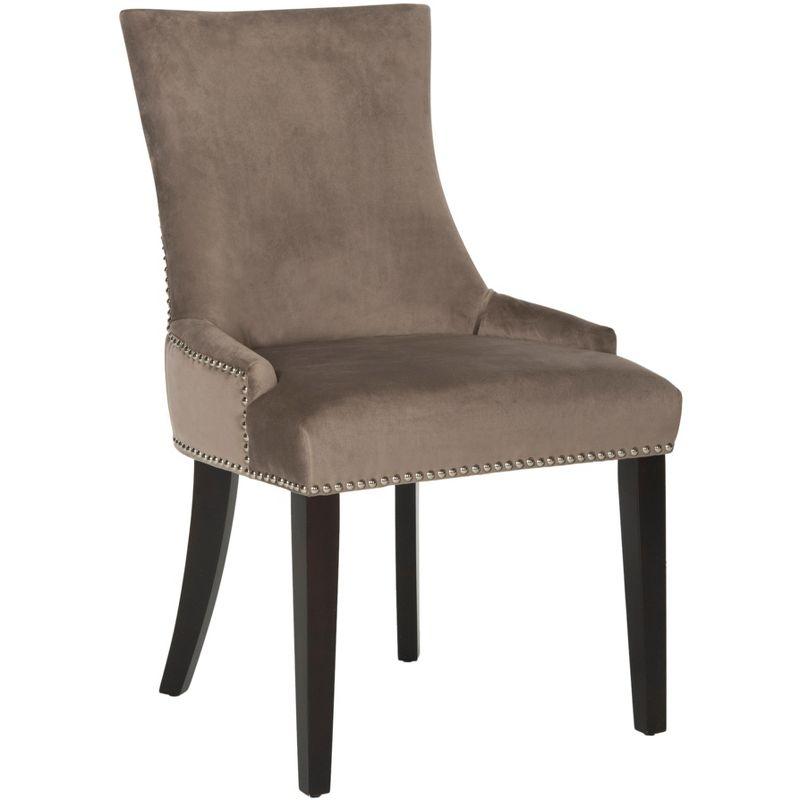 Lester 19"H Dining Chair (Set of 2) with Nickel Nail Heads - Mushroom - Safavieh