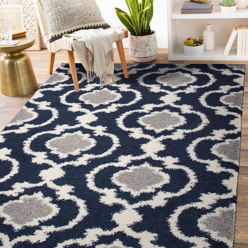 World Rug Gallery Cozy Moroccan Trellis Shag Area Rug - Navy 6'6" x 9'
