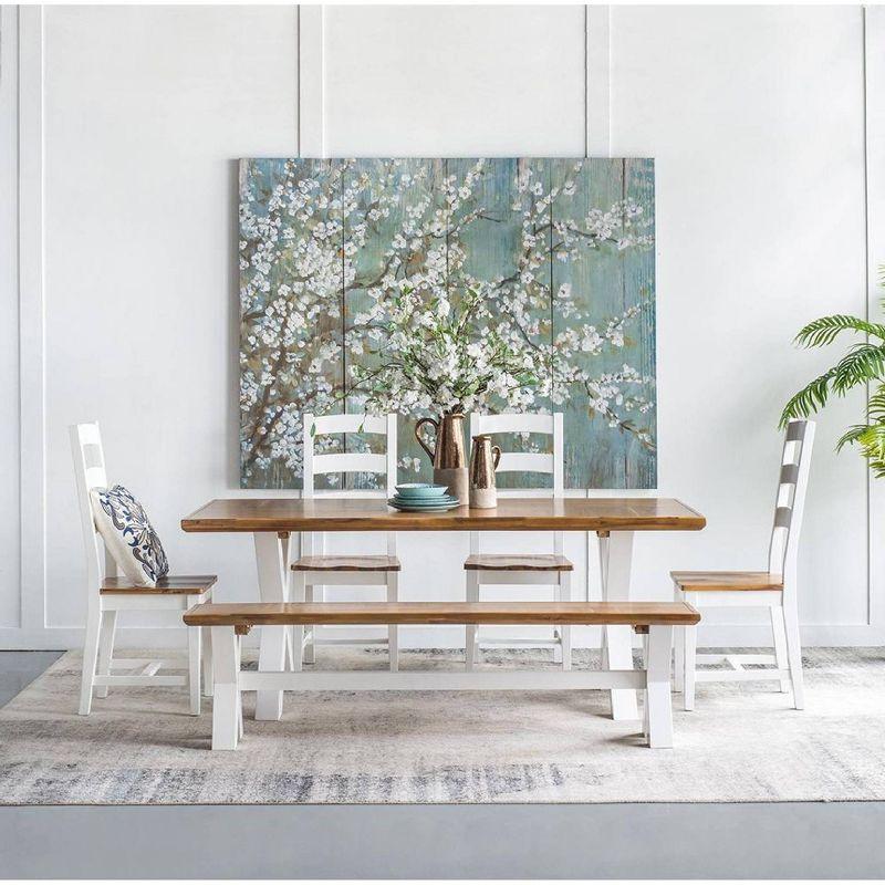 Saison White Cherry Blossom Canvas Print- 18.5"H X 59"W - Blue/White/Brown (Set of 4)