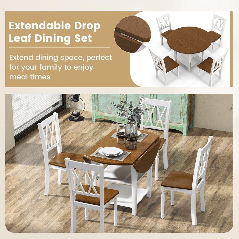 Tangkula 5 Piece Round Dining Kitchen Set w/ Drop Leaf Dining Table Folded & 4 Chairs