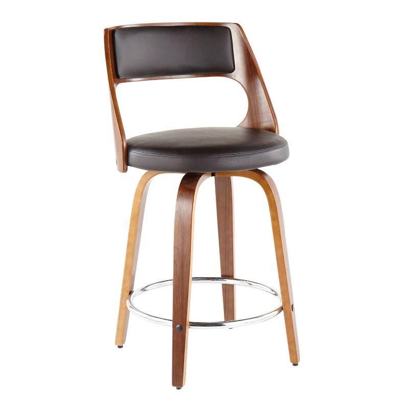 Set of 2 Cecina Upholstered Counter Height Barstools Brown/Walnut - Lumisource: Chrome Footrest, Swivel Seat, Wood Frame