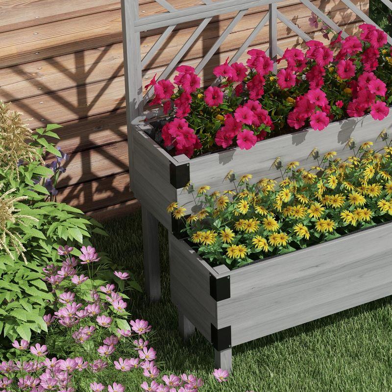 Outsunny 2 Tier Trellis Planter, Wooden Vegetable Garden Bed with Metal Corners for Vegetables, Flowers, Herbs, Gray
