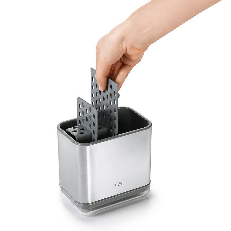 OXO Stainless Steel Sink Caddy: Kitchen Sponge & Dish Brush Holder, Light Silver, Hand Wash, 5.6" Width, 5.5" Height