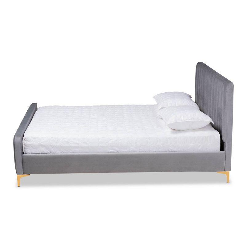 King Nami Velvet Platform Bed Light Gray/Gold - Baxton Studio