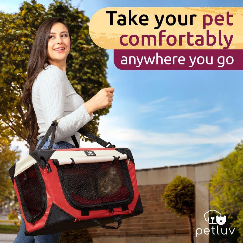 PetLuv Cat & Dog Stroller Foldable w/ Detachable Soft Pet Travel Carrier Fits 2 Cats or Medium Dog & Removable Plush Pillow Privacy Windows