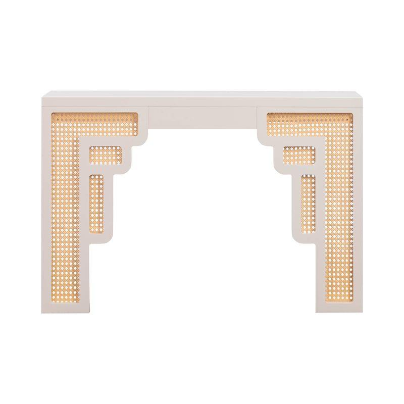 Cream and Rattan Rectangular Console Table with Storage