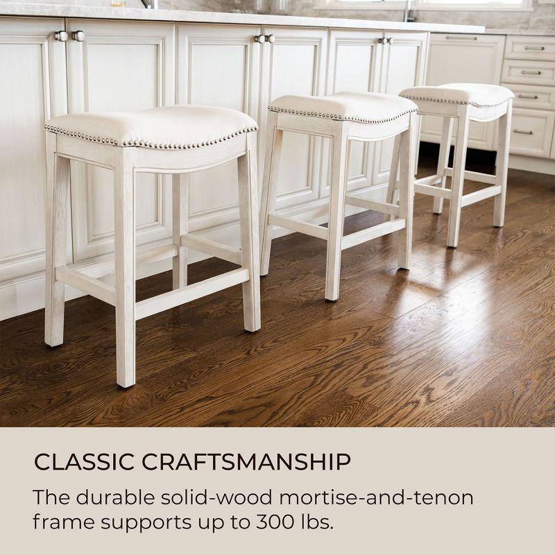 Elegant White Oak Saddle-Style Backless Counter Stool, Set of 3