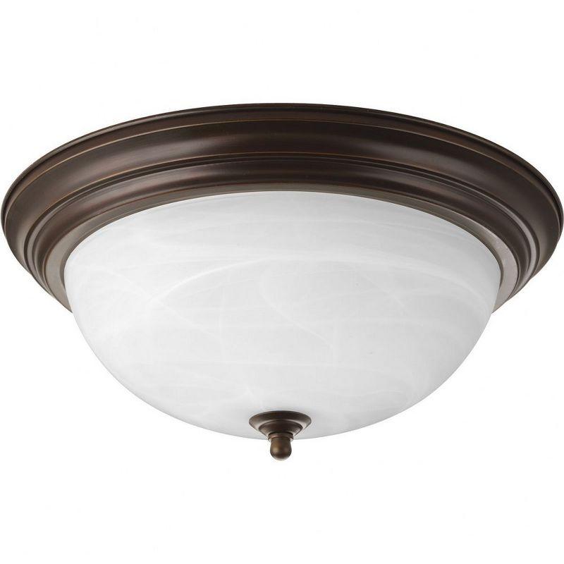 Progress Lighting, Melon Collection, 3-Light Flush Mount, Antique Bronze, Alabaster Glass Shade