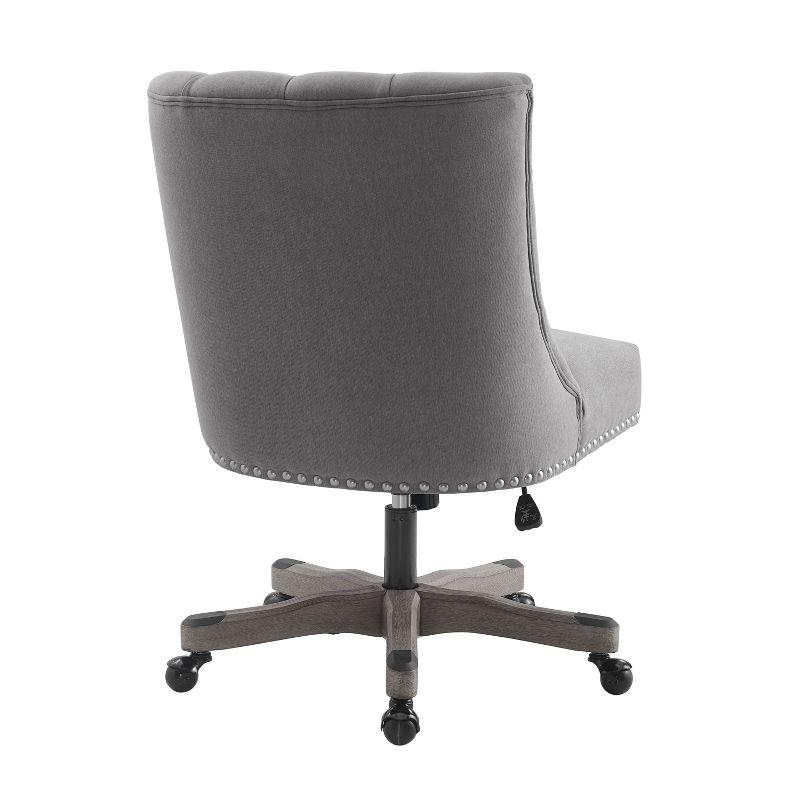 Della Traditional Tufted Wood Base Swivel Office Chair Gray - Linon