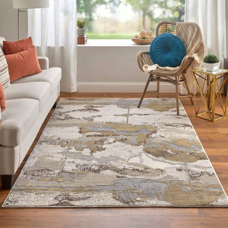 Aura Modern Watercolor Gray/Ivory/Gold Area Rug