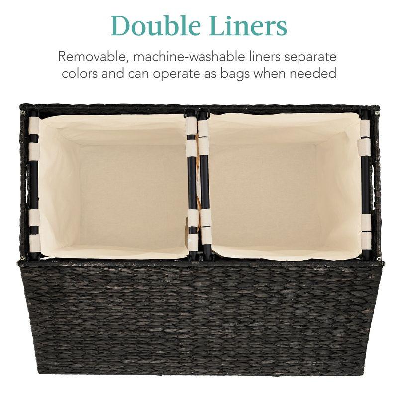 Bayou Breeze Large Water Hyacinth Double Laundry Hamper Basket w/ 2 Liner Bags, Handles