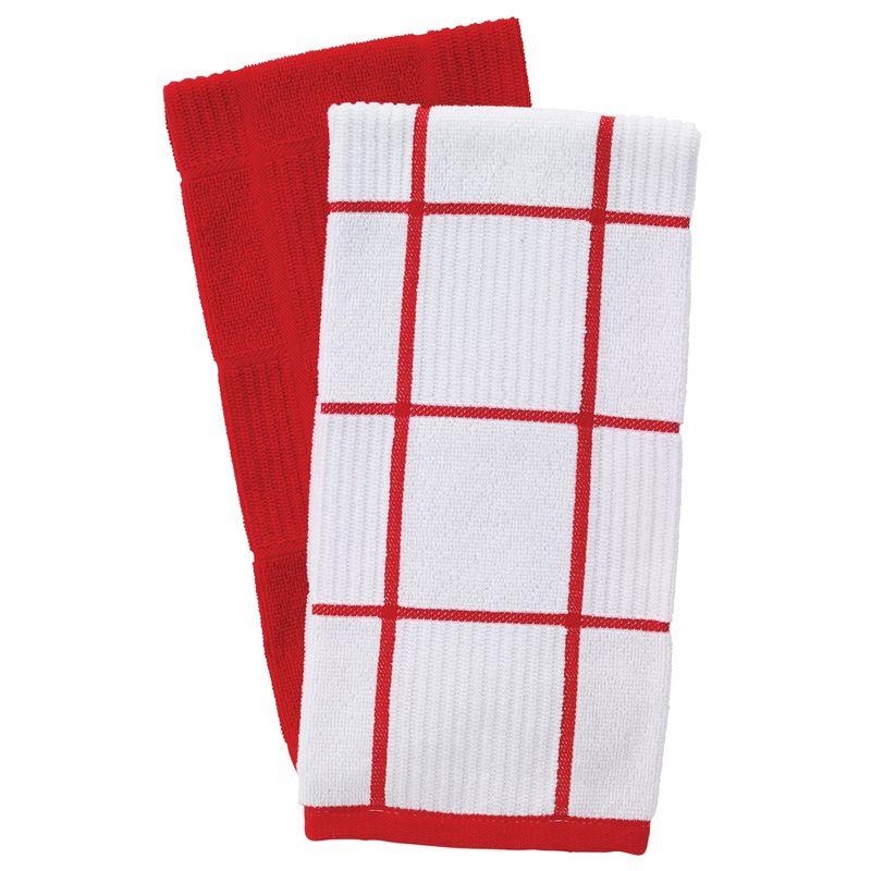 Red and White Cotton Parquet Kitchen Towel Set