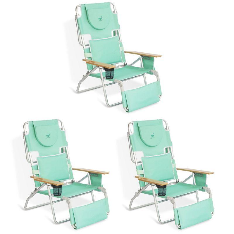 Teal Padded Folding Beach Lounger with Wooden Armrests, Set of 3