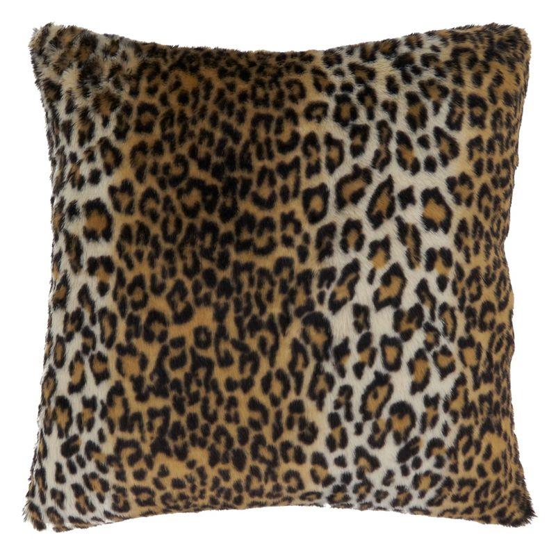 Saro Lifestyle Cheetah Print Faux Fur Pillow - Down Filled, 22" Square, Brown