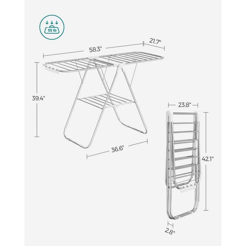 SONGMICS Foldable Clothes Drying Rack with Sock Clips Laundry Drying Rack with Height-Adjustable Gullwings