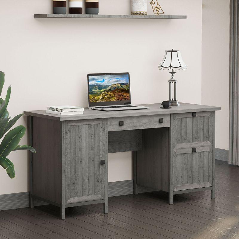 HOMCOM Vintage Executive Computer Desk, Home Office Work station, Student Table with Cabinet & 3 Drawers for Hanging Files, gray