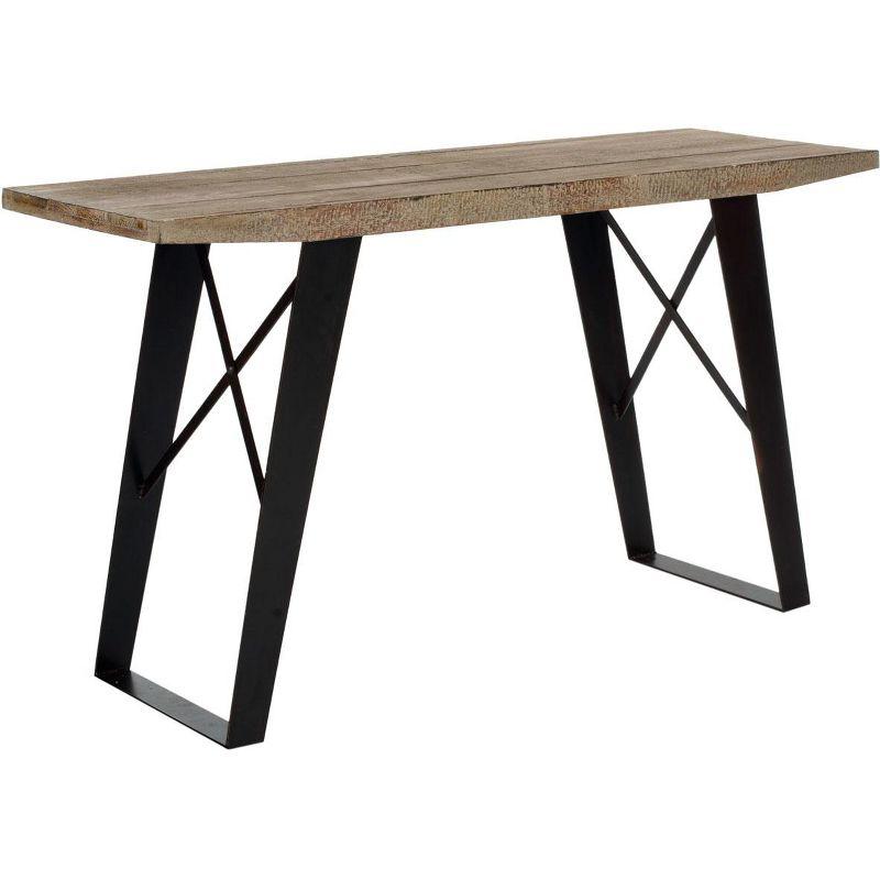 Transitional Waldo 53'' Black/Brown Wood and Metal Console Table with Storage