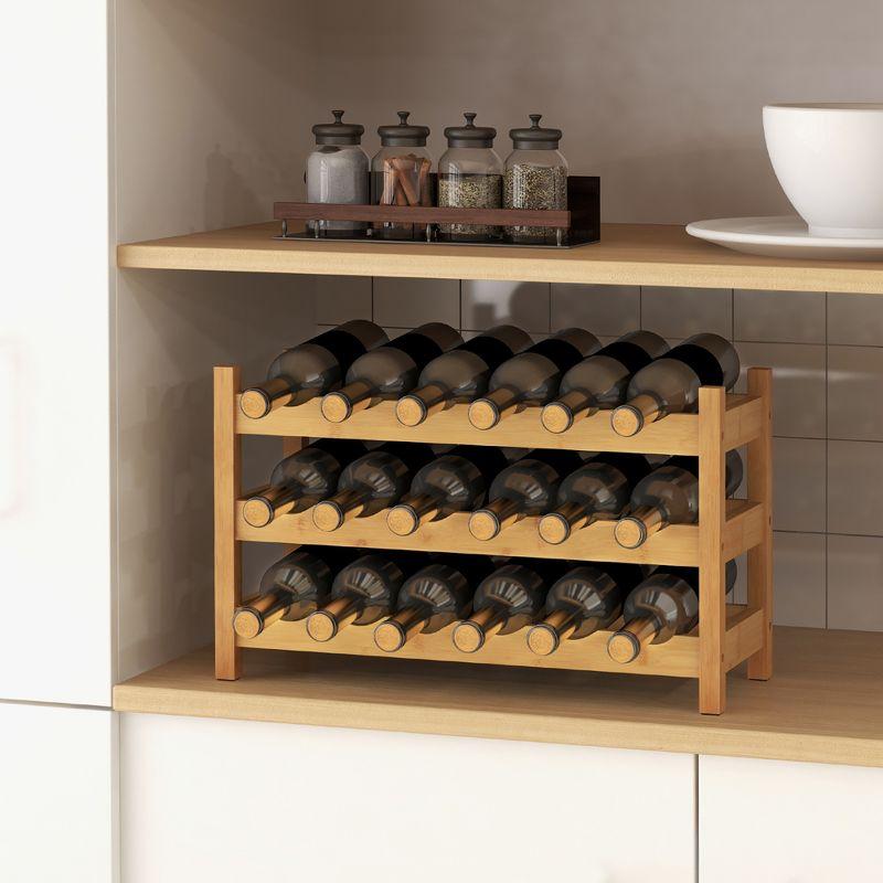 Natural Bamboo 3-Tier 18-Bottle Wine Rack Shelf