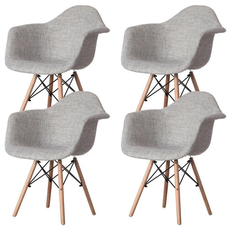 Mid-Century Modern Gray Fabric Armchair with Beech Wood Legs