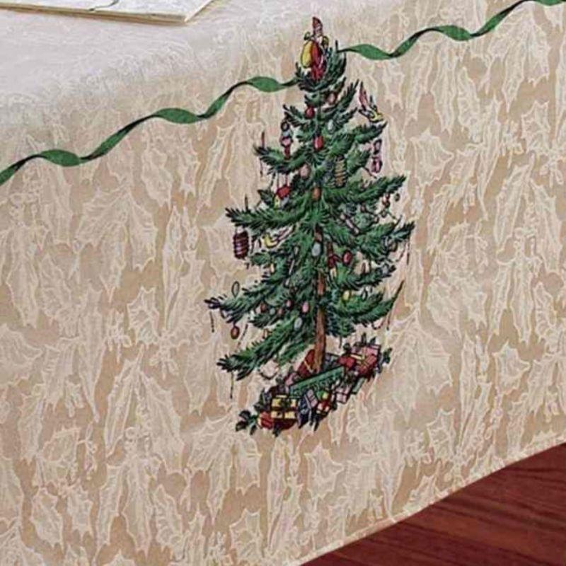 Ivory Christmas Tree Cotton Polyester Tablecloth 52" x 70"