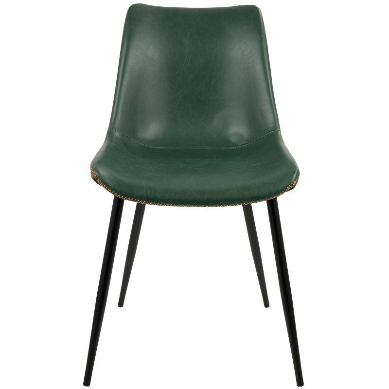 Set of 2 Durango Contemporary Dining Chair Green - LumiSource: Vintage Faux Leather, Metal Legs, Zig-Zag Stitching