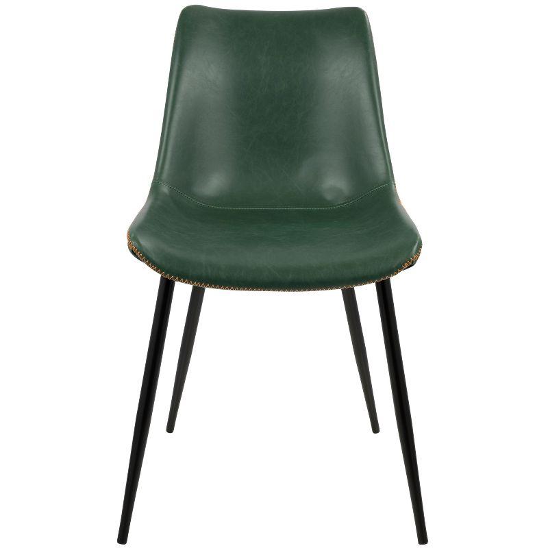 Set of 2 Green Faux Leather Parsons Side Chairs with Metal Legs