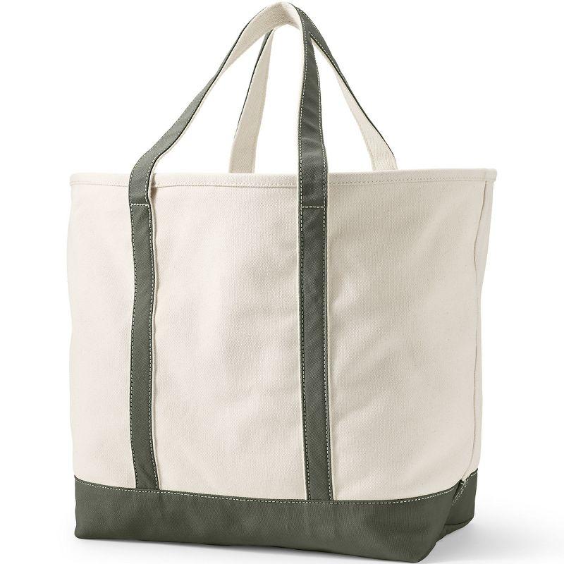 Lands' End Extra Large Natural 5 Pocket Open Top Canvas Tote Bag -  - Natural/Dark Olive Green