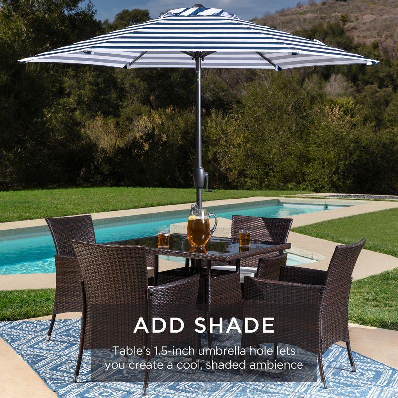 Best Choice Products 5-Piece Indoor Outdoor Wicker Patio Dining Table Furniture Set w/ Umbrella Cutout, 4 Chairs