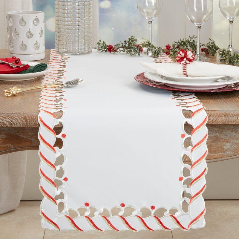 Saro Lifestyle Candy Cane Stripe Border Christmas Holiday Table Runner