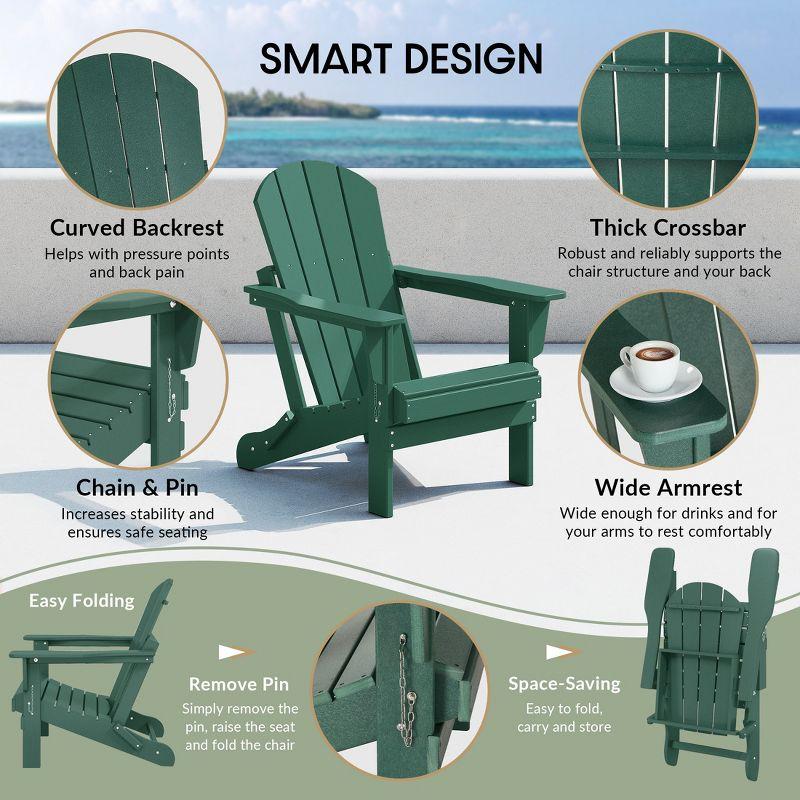 WestinTrends Malibu HDPE Outdoor Patio Folding Adirondack Chair (Set of 4), Dark Green