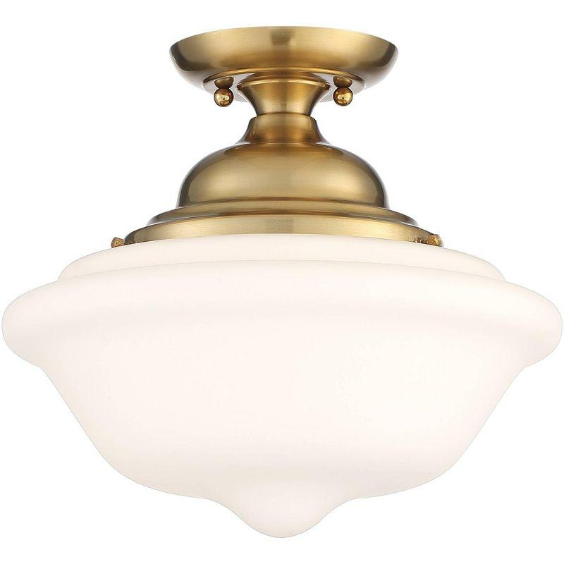 Regency Hill Modern Ceiling Light Semi Flush Mount Fixture 12 3/4" Wide Soft Gold White Glass Shade for Bedroom Kitchen Schoolhouse