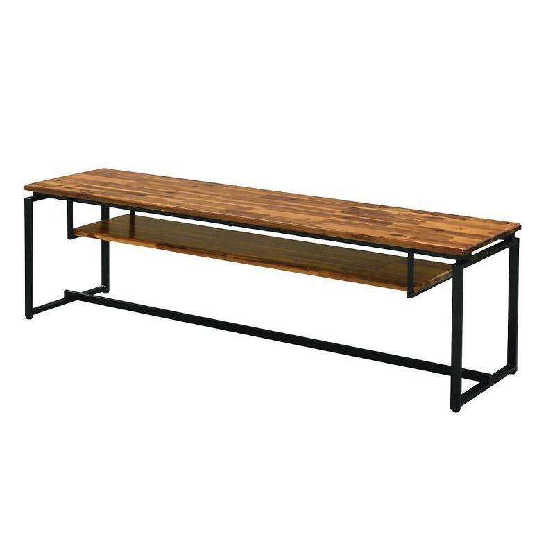 67" Jurgen TV Stand for TVs up to 65" Oak/Black Metal - Acme Furniture: Industrial Style, Open Shelf