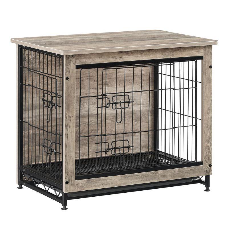Feandrea Dog Crate Furniture, Side End Table, Modern Kennel for Dogs Indoor up to 30 lb, Heavy-Duty Dog Cage, Double-Door Dog House, Greige