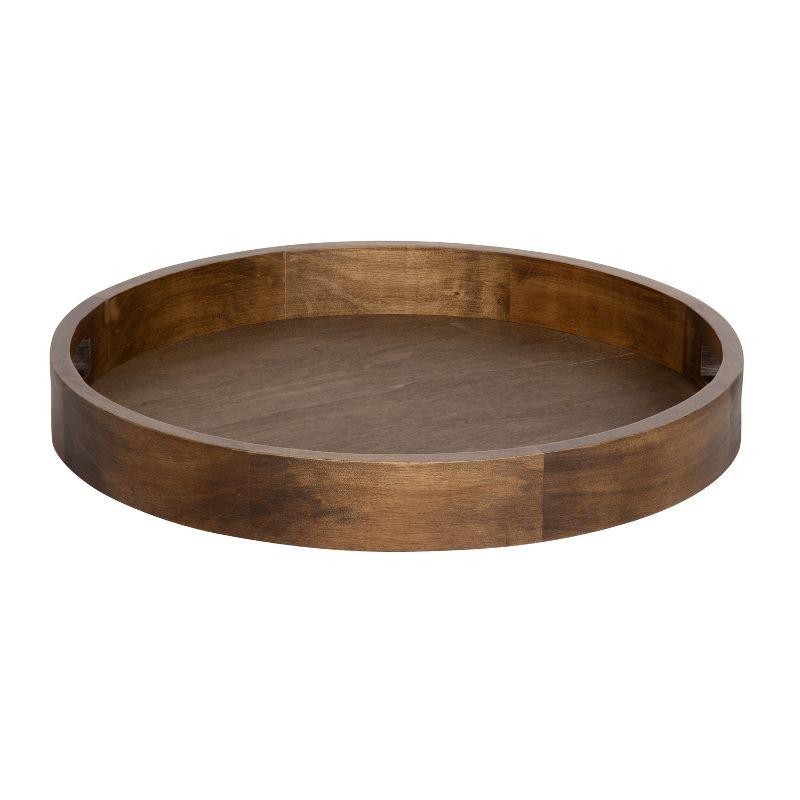 Hutton Rustic Brown Round Wooden Tray with Built-In Handles, 18"