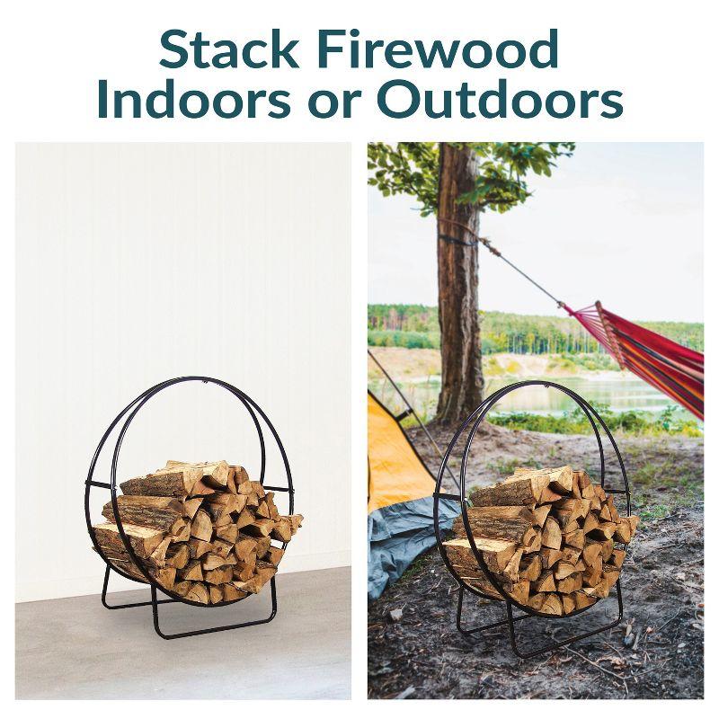 SunnyDaze Decor Indoor or Outdoor Tubular Steel Hoop Firewood Log Holder