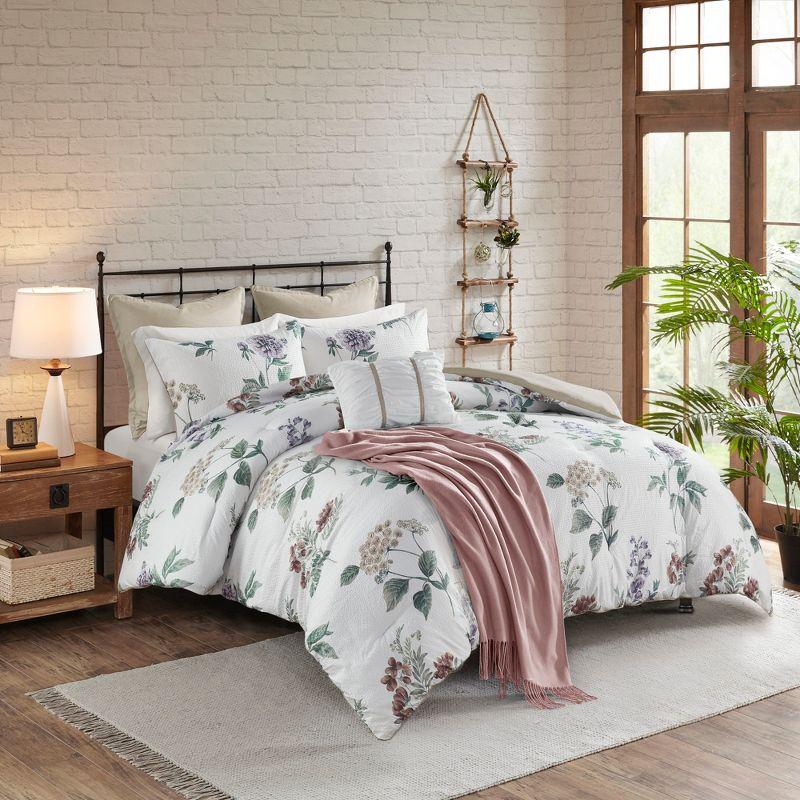 Madison Park Zennia 7 Piece Seersucker Floral Comforter Set with Throw Blanket