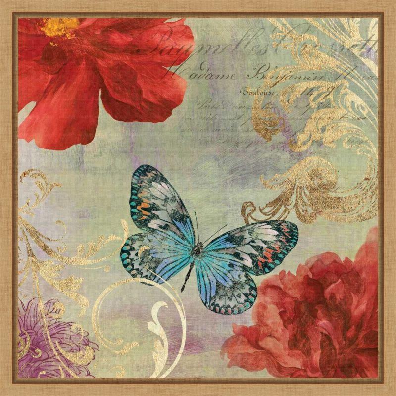 Cottage Red and Blue Butterfly Canvas Wall Art Print