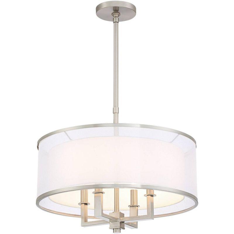 Possini Euro Design Brushed Nickel Drum Pendant Chandelier 21" Wide Silver Organza White Shade 4-Light Fixture for Dining Room