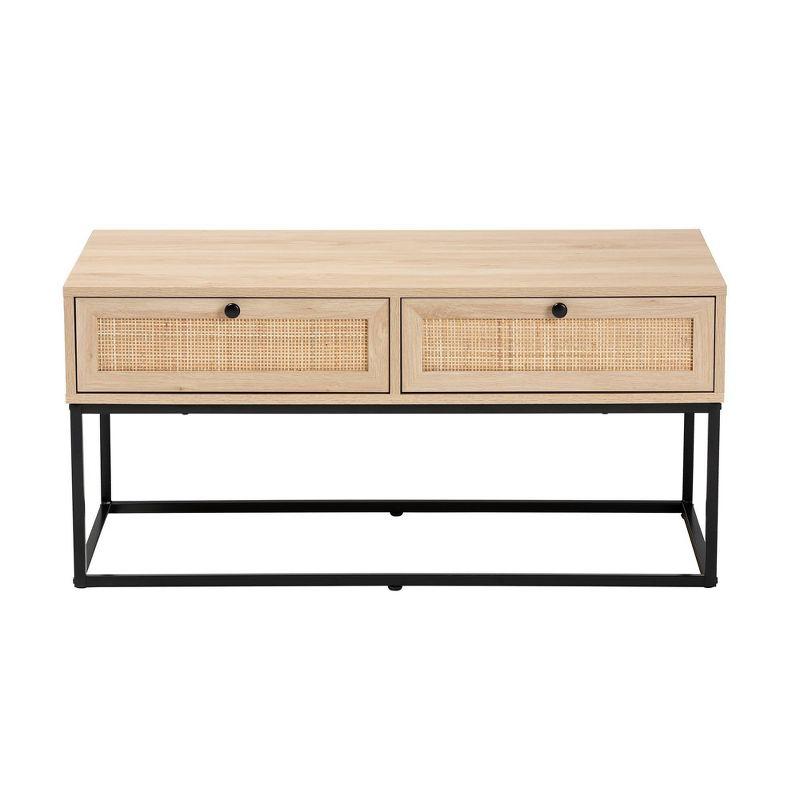 Amelia Wood Rattan 2 Drawer Coffee Table Natural Brown/Black - Baxton Studio