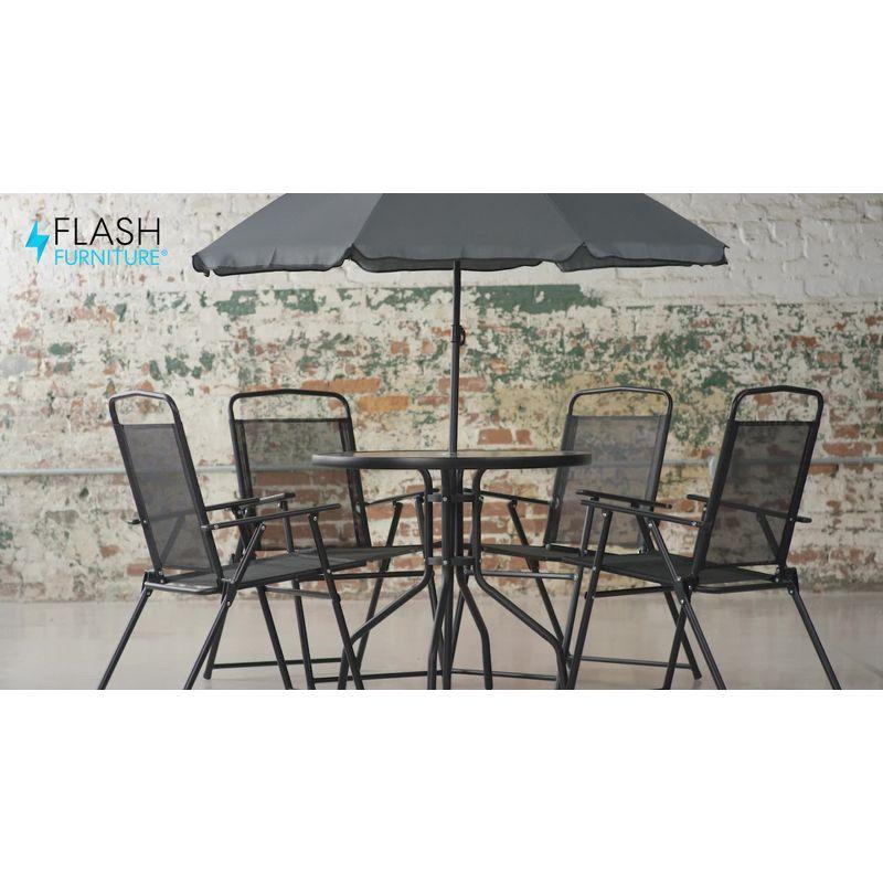 Nantucket 6-Piece Black Steel Patio Furniture Set with Umbrella